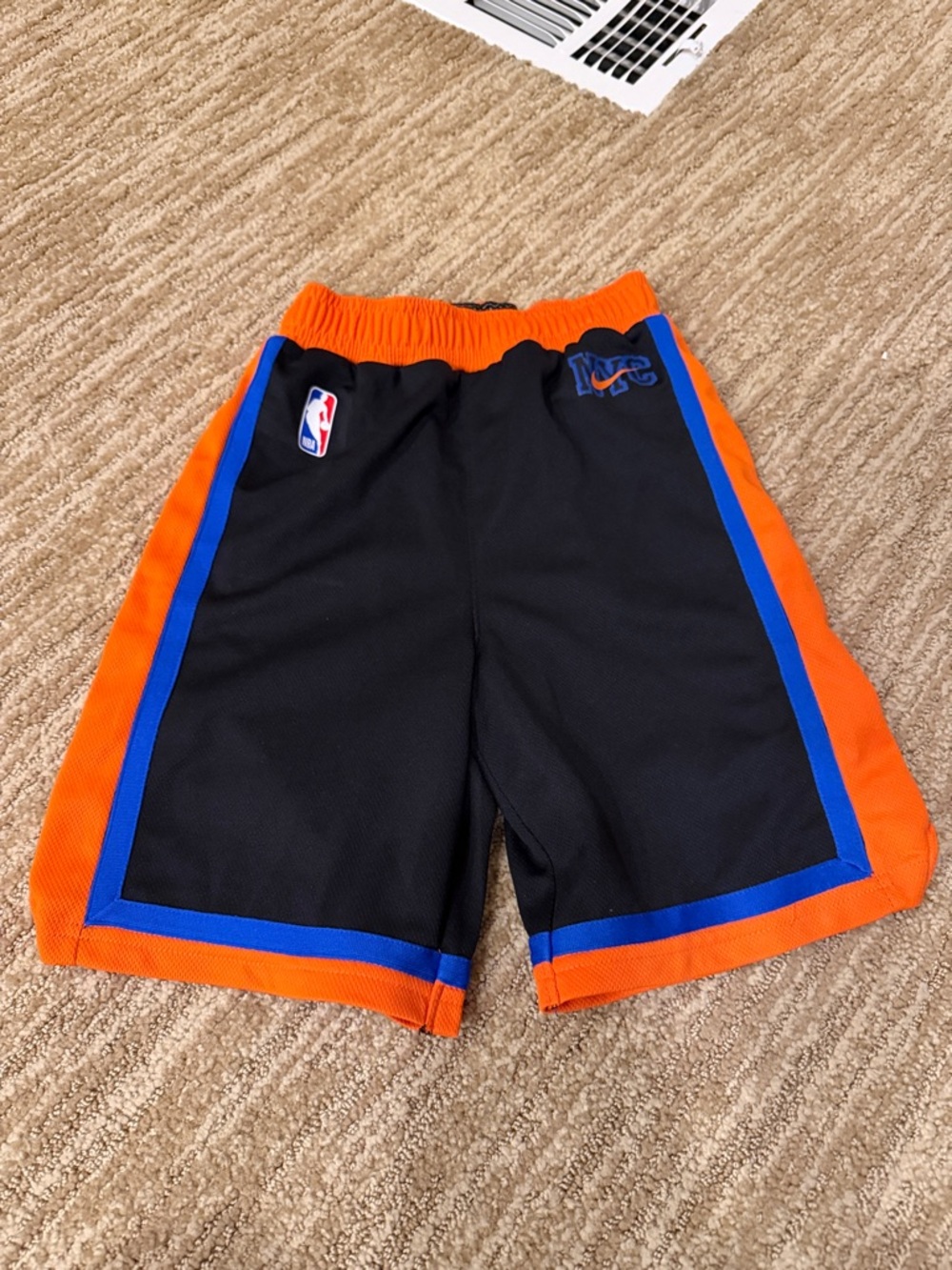 NBA Knicks Kids Black Shorts with Orange & Blue Trim